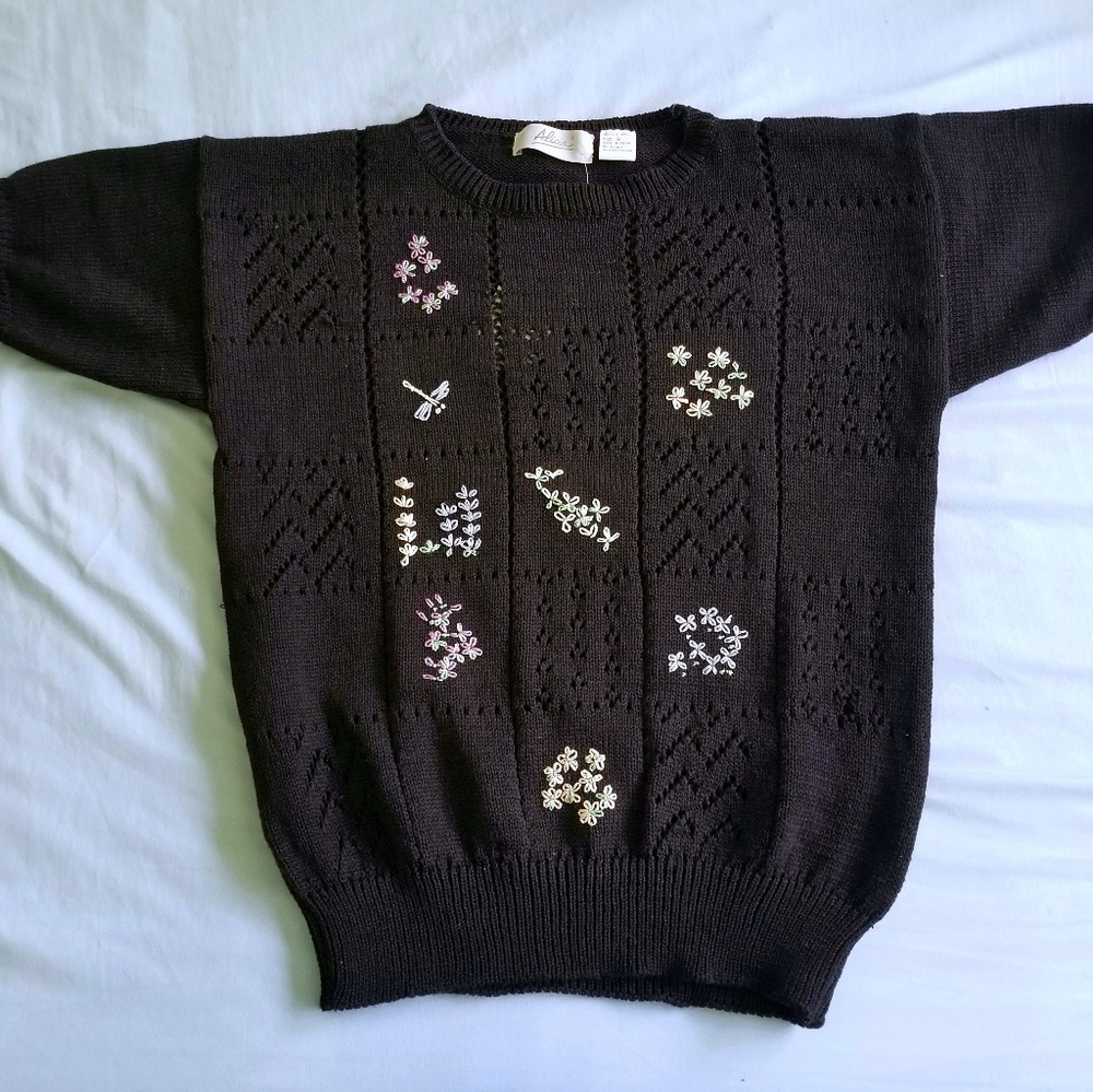 Vtg Alicia Black Sweater - NWT Floral 80s 90s